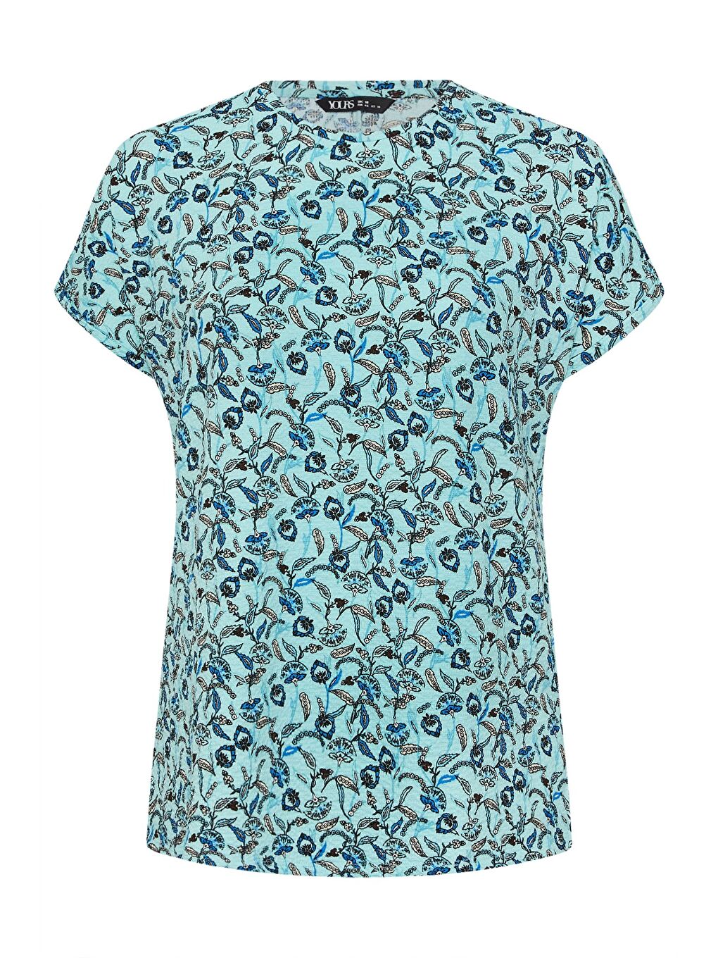 Mavi Büyük Beden Kısa Kollu Bisiklet Yaka Çini Desenli T-shirt 304190-5