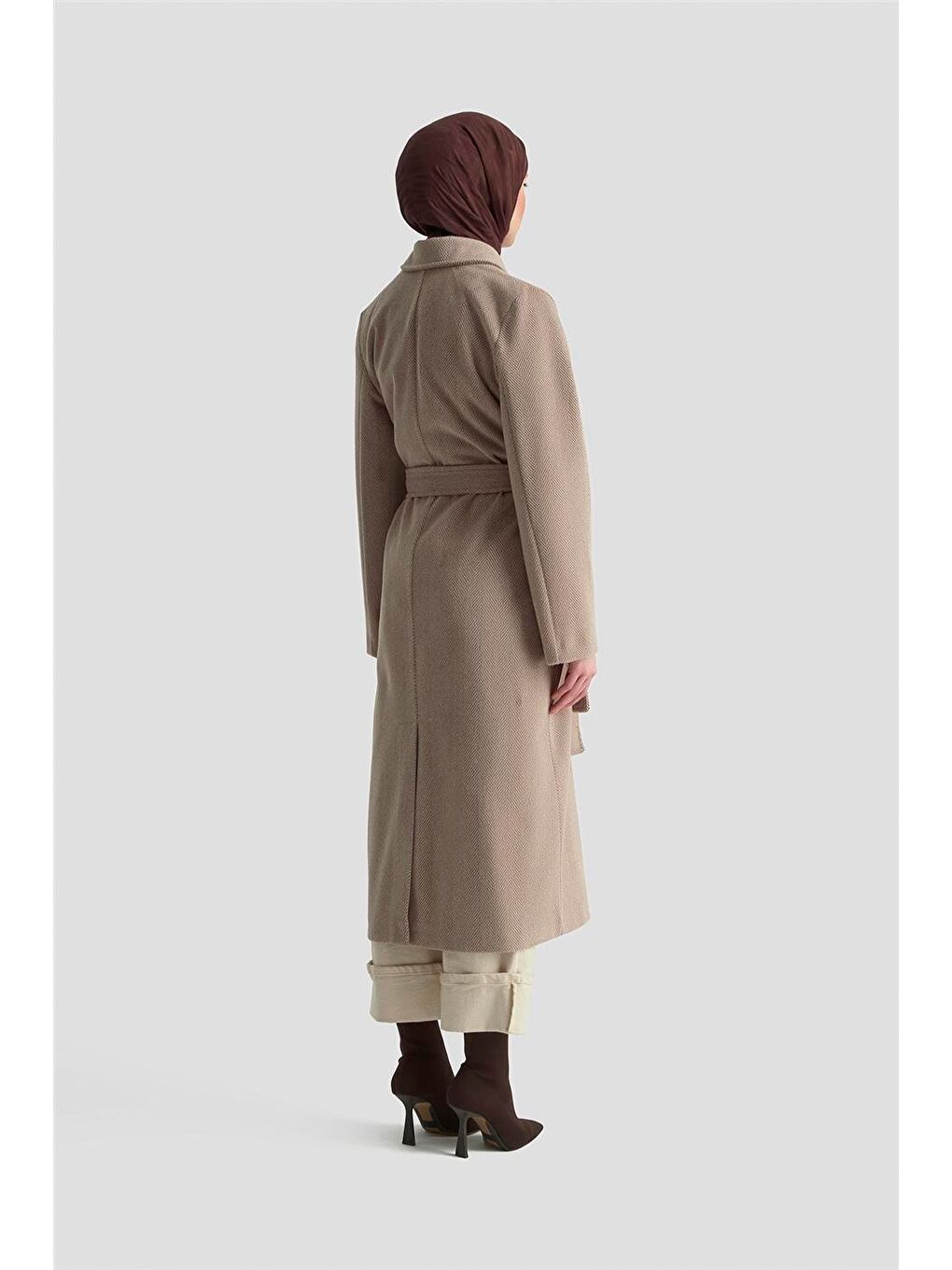 Kahverengi Balıksırtı Desenli Kaban 25Kd1606 Sütlü Kahve-4