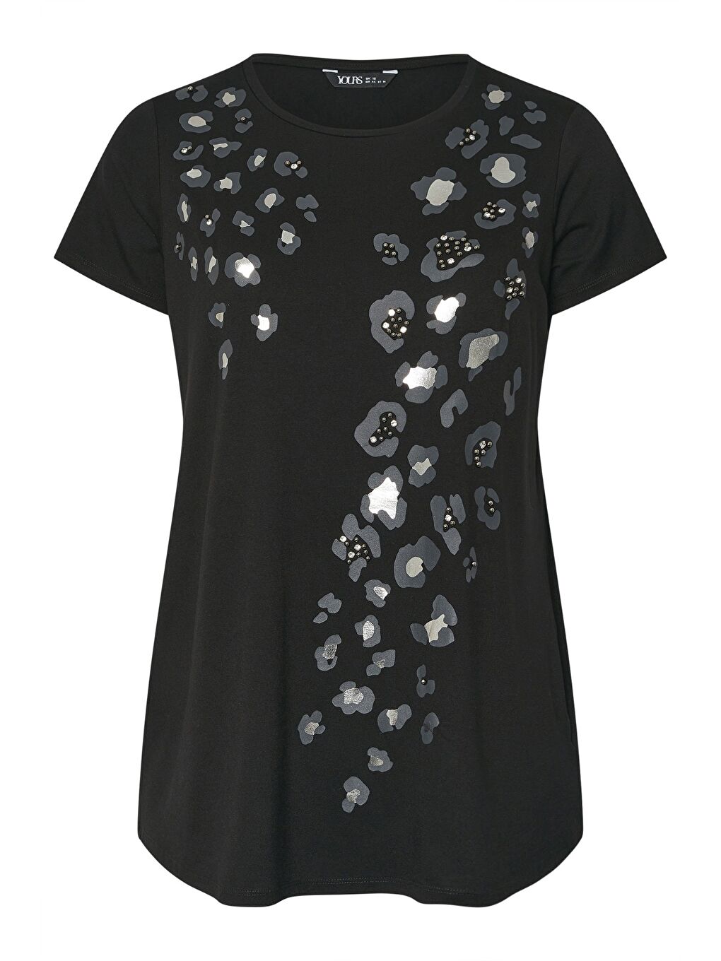 Siyah Büyük Beden Kısa Kollu Bisiklet Yaka Baskılı T-shirt 322959-4