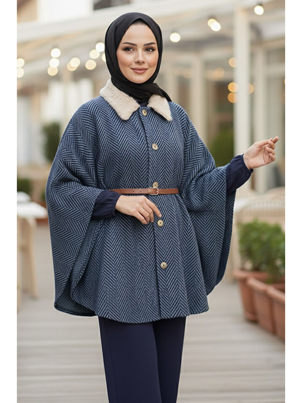 İndigo Zikzak Desenli Kemerli Pamço Indigo - 27987-INDIGO