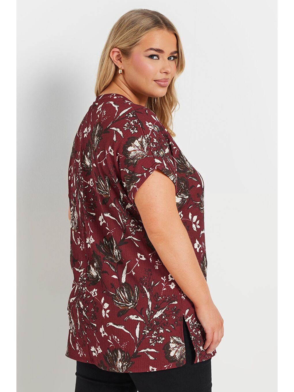 Bordo Büyük Beden Kısa Kollu Bisiklet Yaka Baskılı T-shirt 303841-5