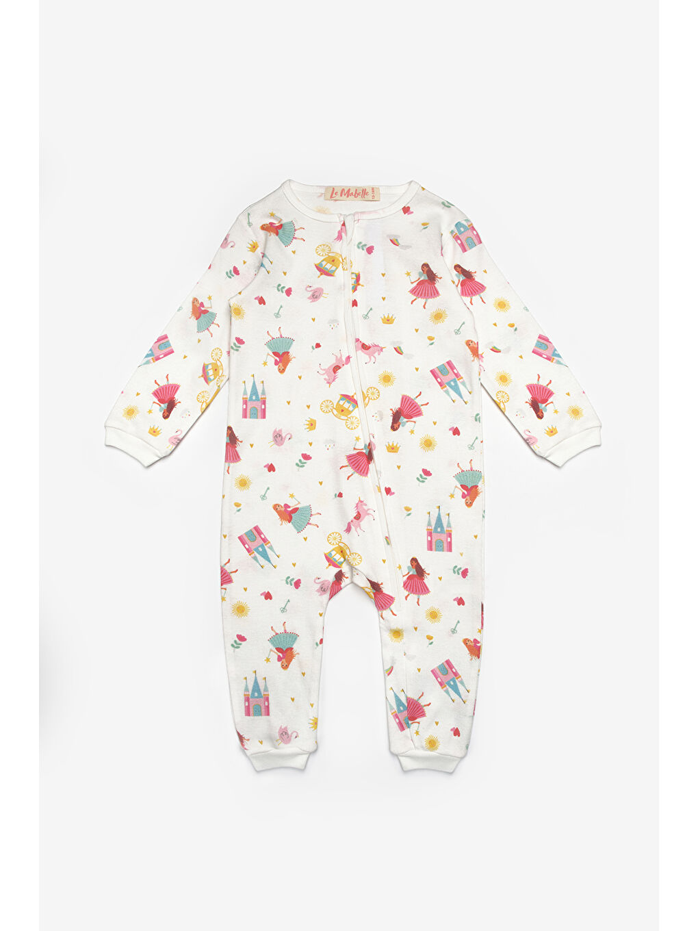 Beyaz Çiçek Desenli Fermuarlı Kız Bebek Tulum - Clara