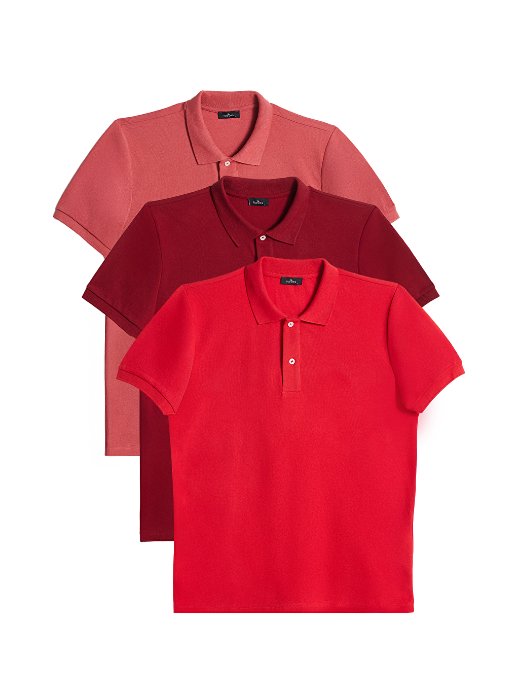 Erkek 3'Lü Paket En Güzel Kırmızı Tonları Slim Fit Dar Kesim Pamuklu Düz Pike Polo Yaka Tişört