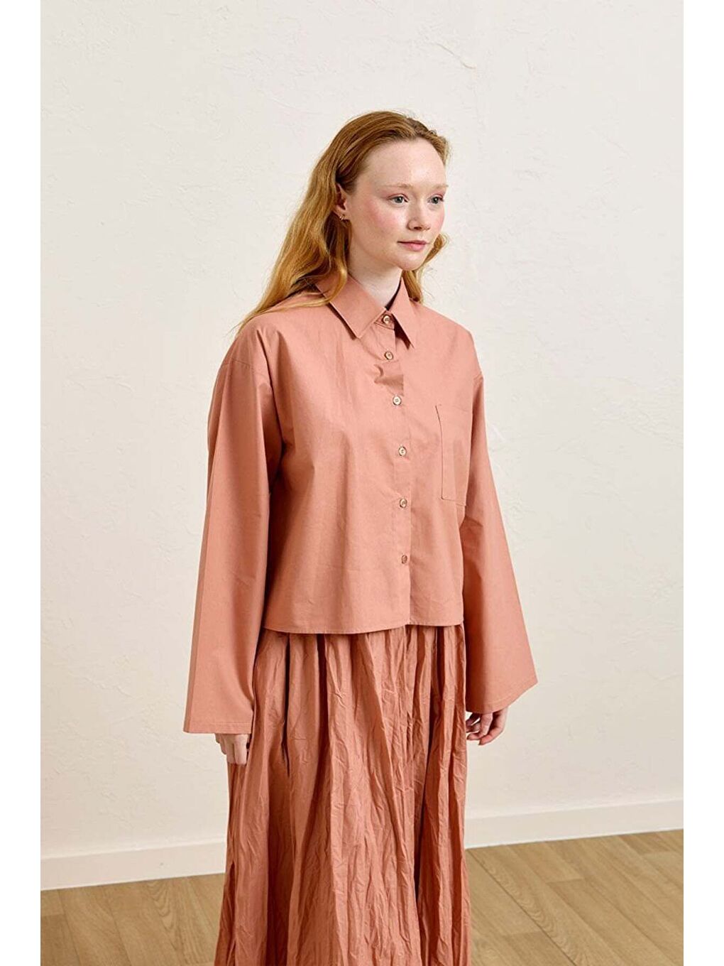 Pembe Somon Tek Cepli Crop Gömlek