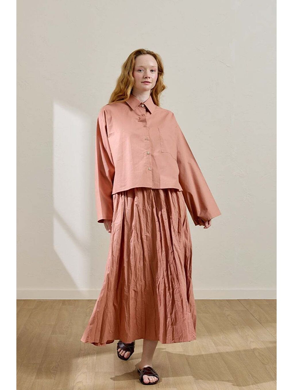 Pembe Somon Tek Cepli Crop Gömlek-2