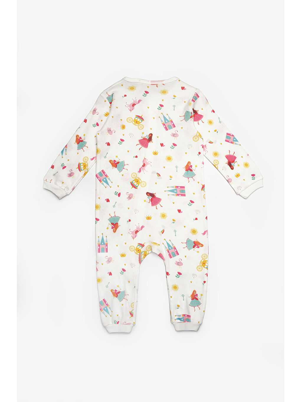 Beyaz Çiçek Desenli Fermuarlı Kız Bebek Tulum - Clara-1