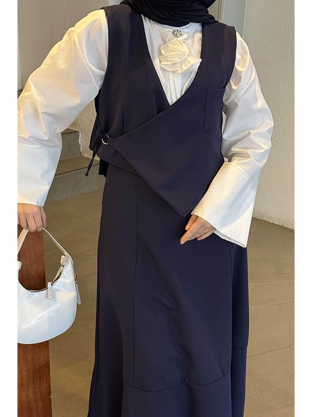 Crop Yelek-Etekli İkili Takım Lacivert-2