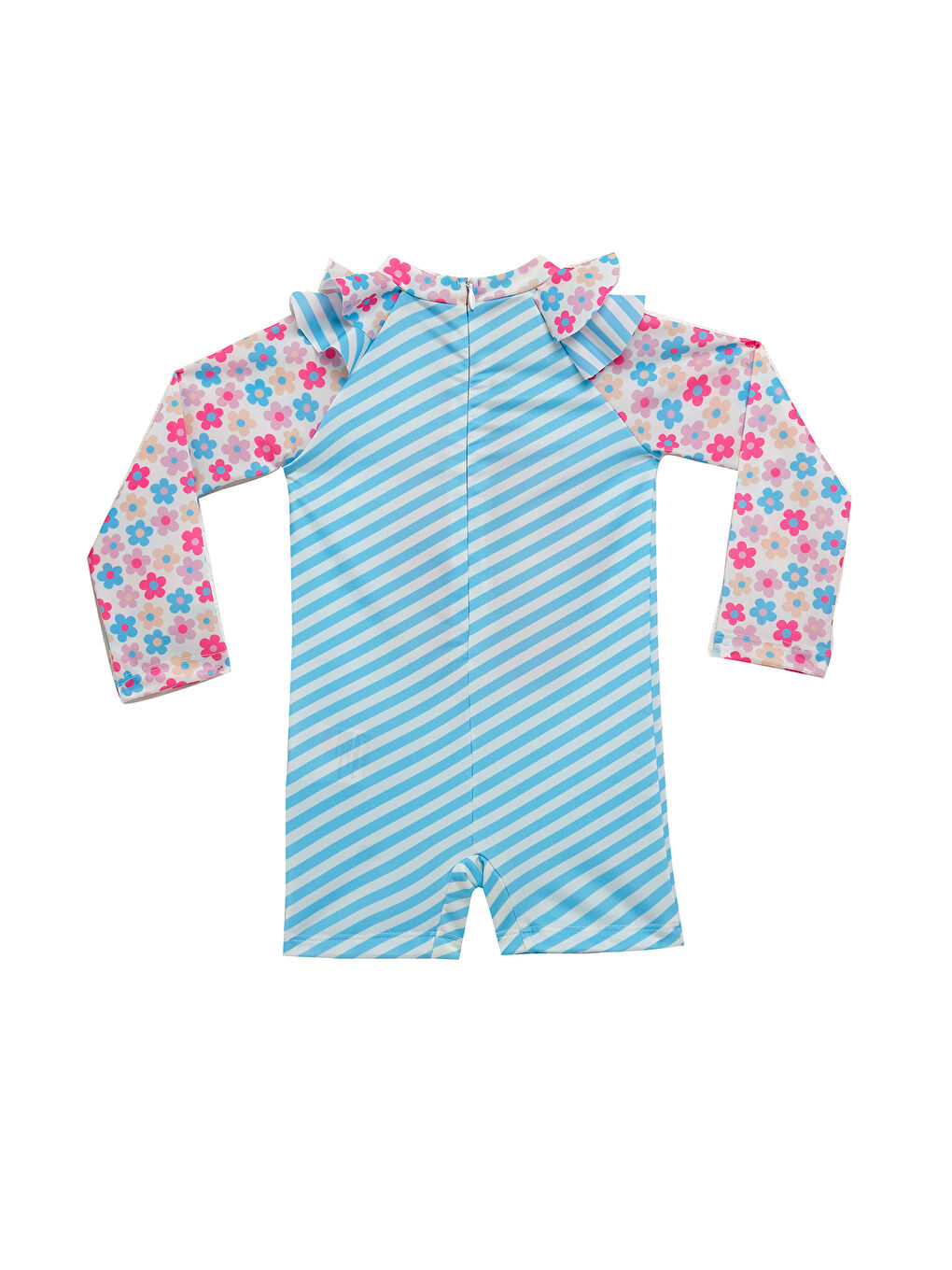 UV Korumalı Uzun Kollu Şortlu Tulum Kız Bebek Yüzücü Mayo 5111 Mavi-2