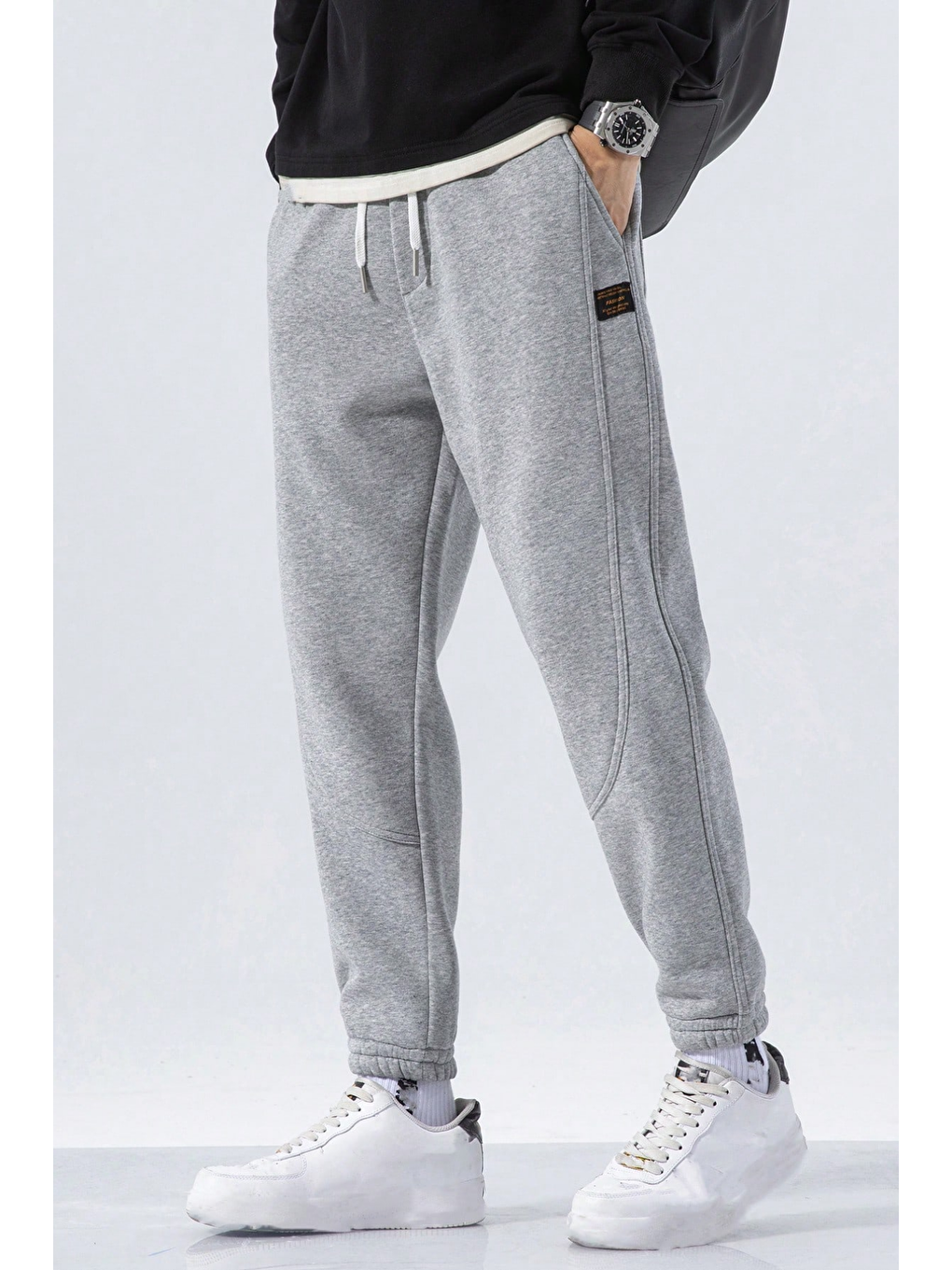 Gri Genıus Store Erkek Eşofman İçi Polarlı Bağcıklı Bel Jogger Spor Eşofman Altı SPOR-ESF001