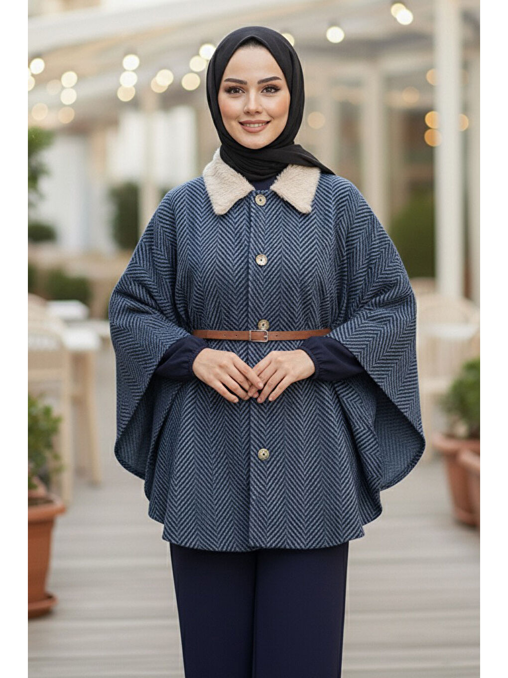 İndigo Zikzak Desenli Kemerli Pamço Indigo - 27987-INDIGO-1