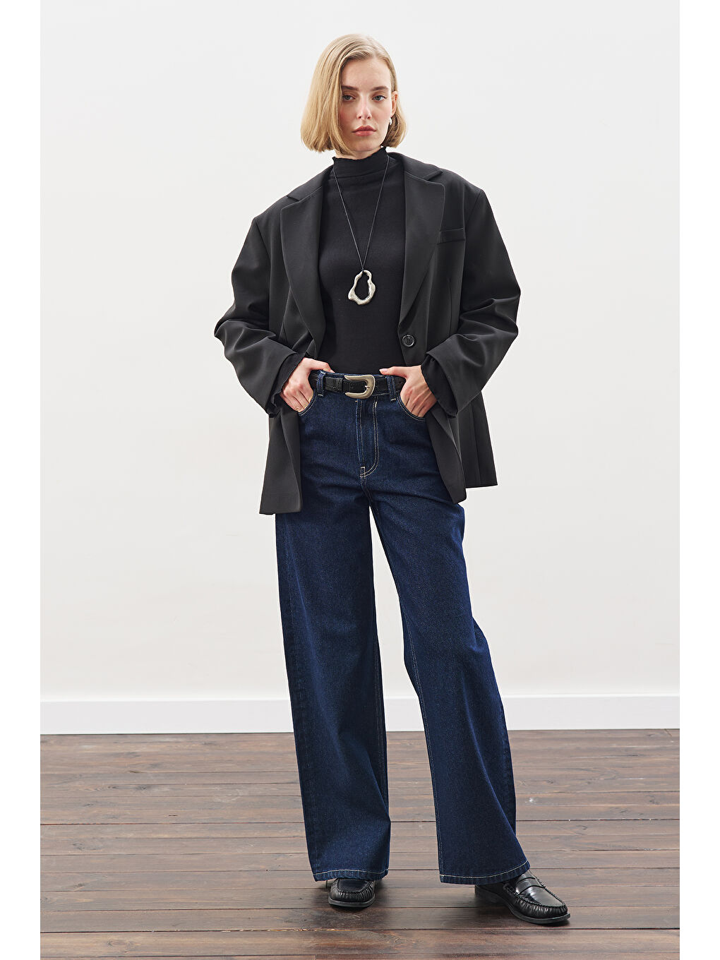 Oversıze Kesim Blazer Ceket Siyah-2