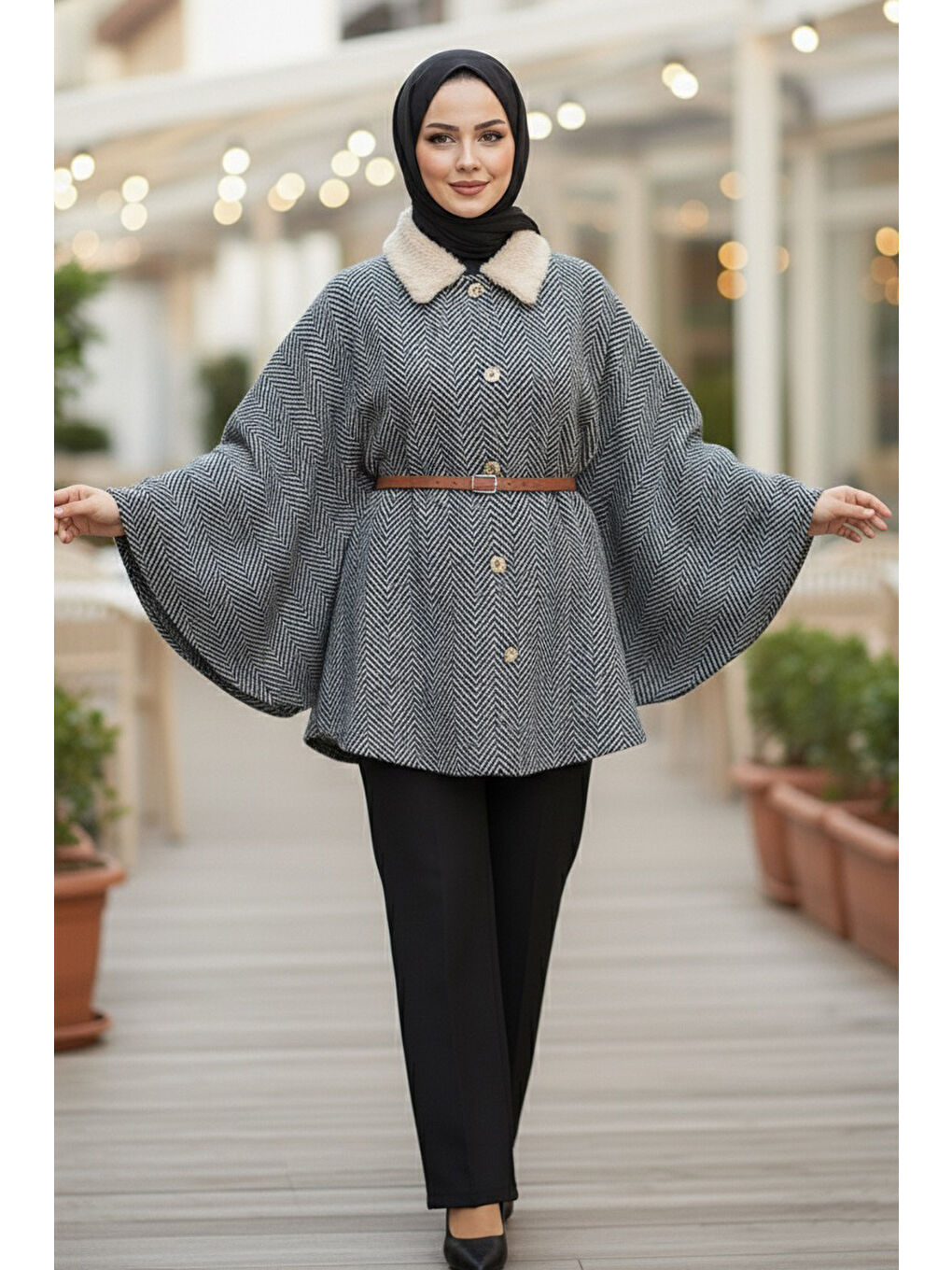 Zikzak Desenli Kemerli Pamço Bej - 27987-BEJ