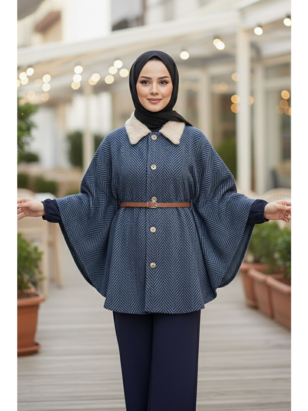 İndigo Zikzak Desenli Kemerli Pamço Indigo - 27987-INDIGO-2