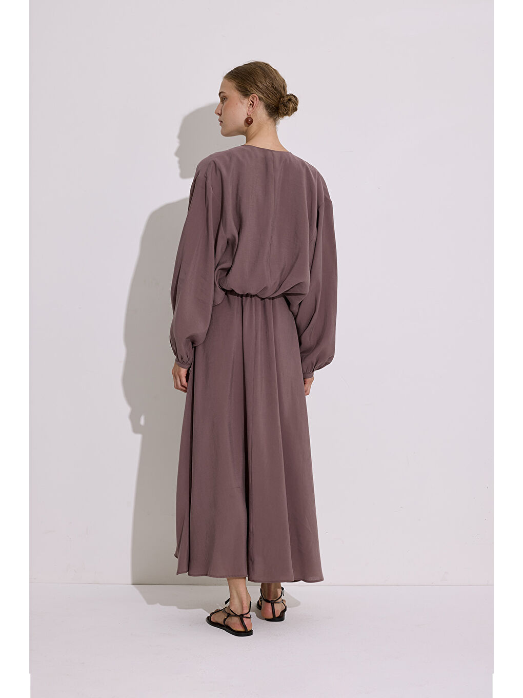 Pembe Modal Uzun Kol Anvelop Elbise Gül Kurusu-4