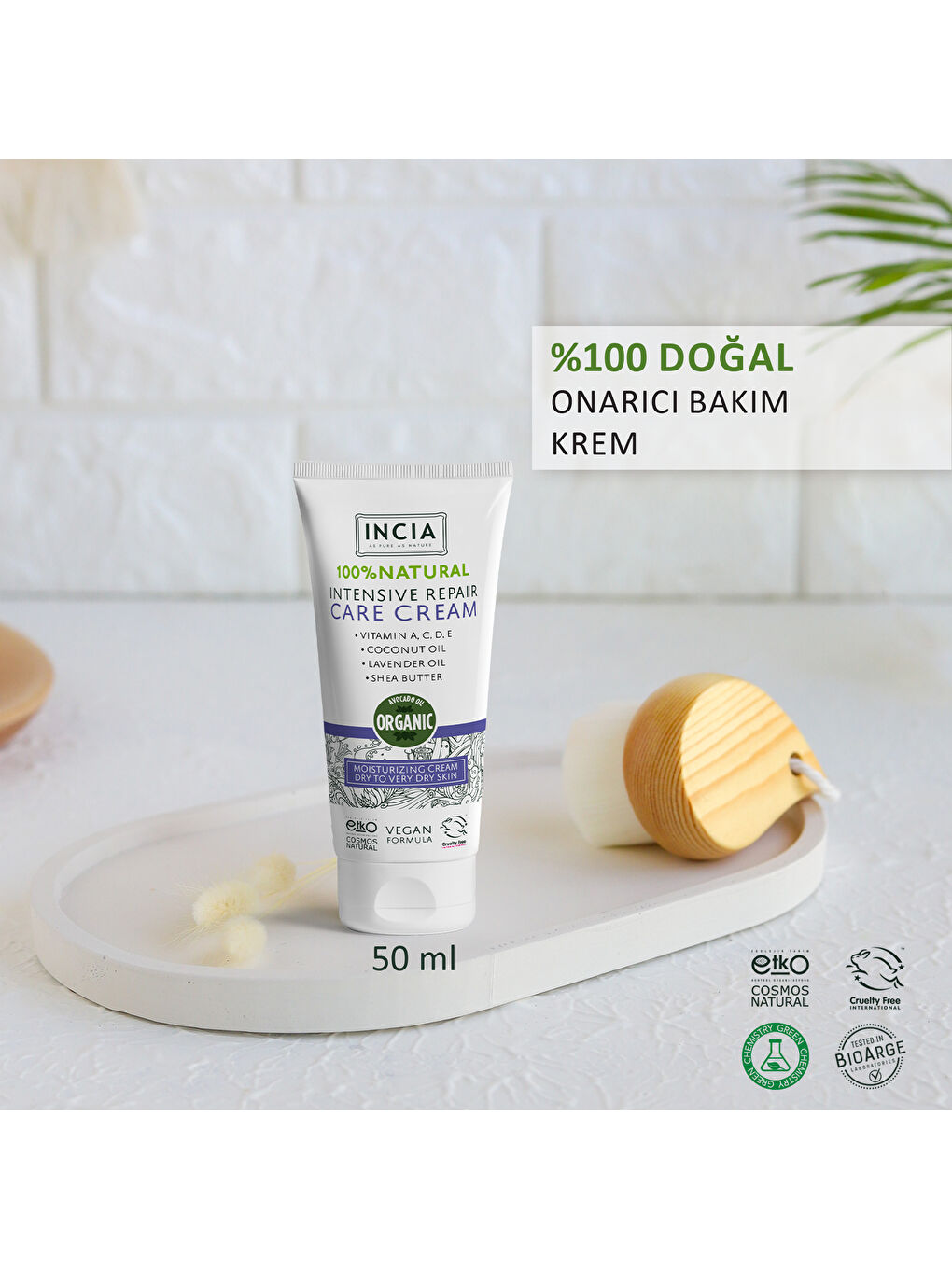 %100 Doğal Onarıcı Bakım Kremi Yoğun Nemlendirici Cilt Bakım Lavanta Avokado Shea Vegan 50 ml-1