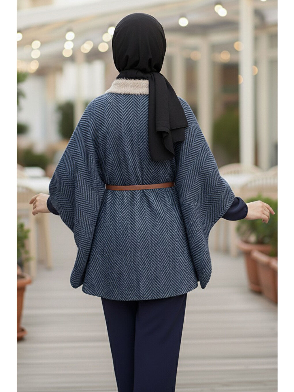 İndigo Zikzak Desenli Kemerli Pamço Indigo - 27987-INDIGO-3