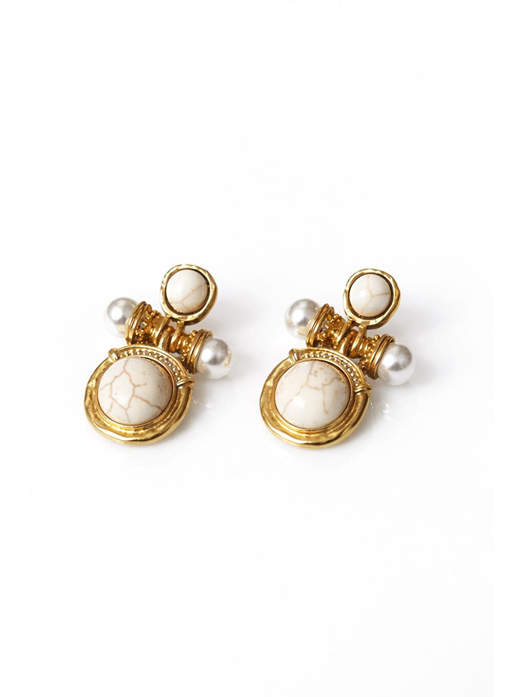 Beyaz Antik Sarı Vintage Küpe-1