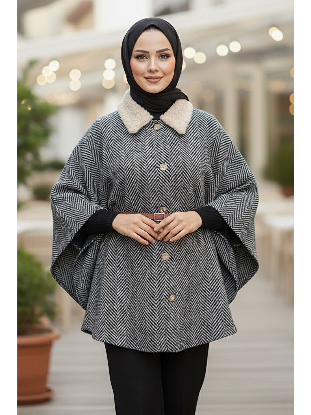 Zikzak Desenli Kemerli Pamço Bej - 27987-BEJ-1