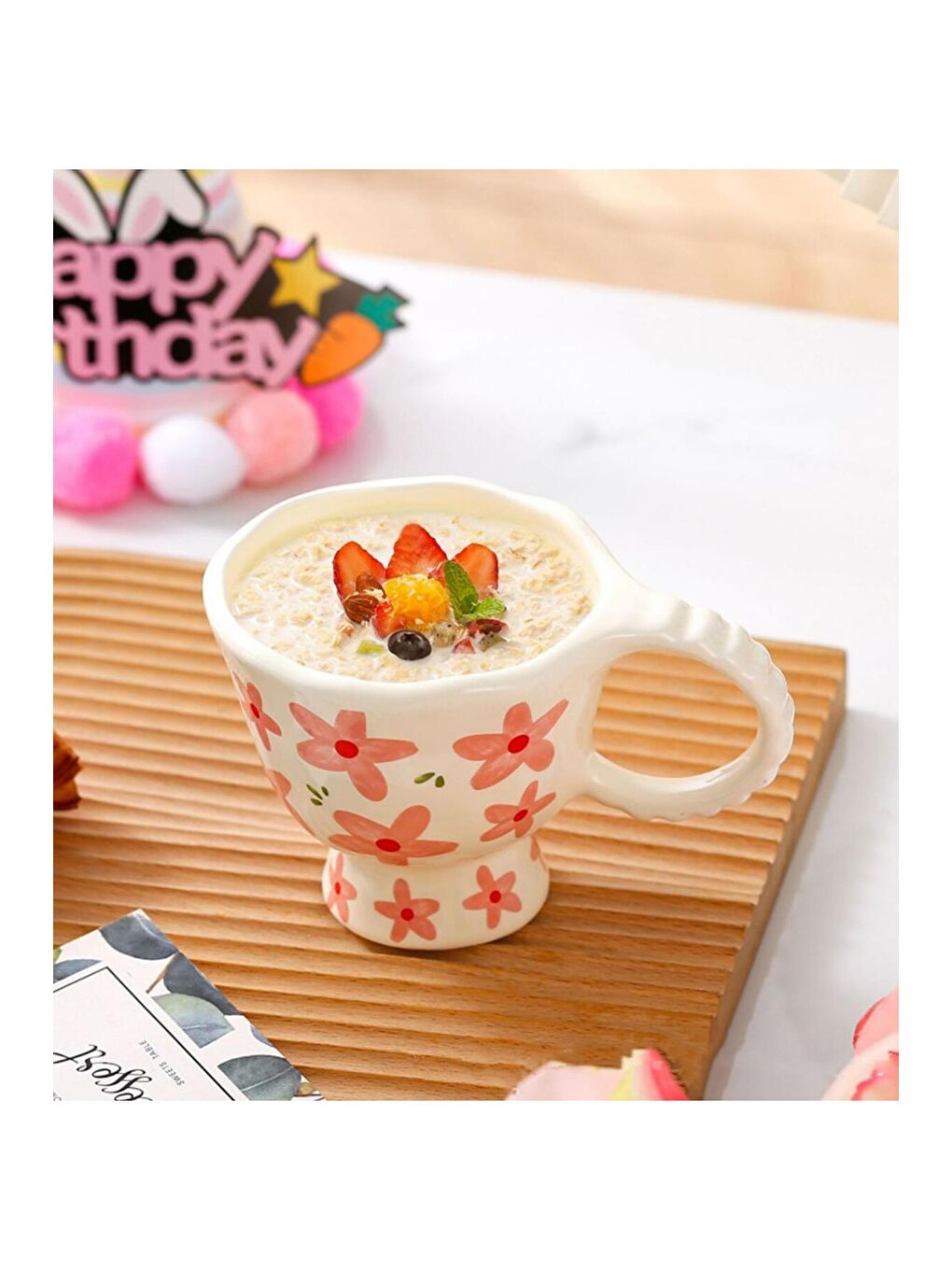 Karışık Kır Çiçeği Temalı Seramik Kupa-4