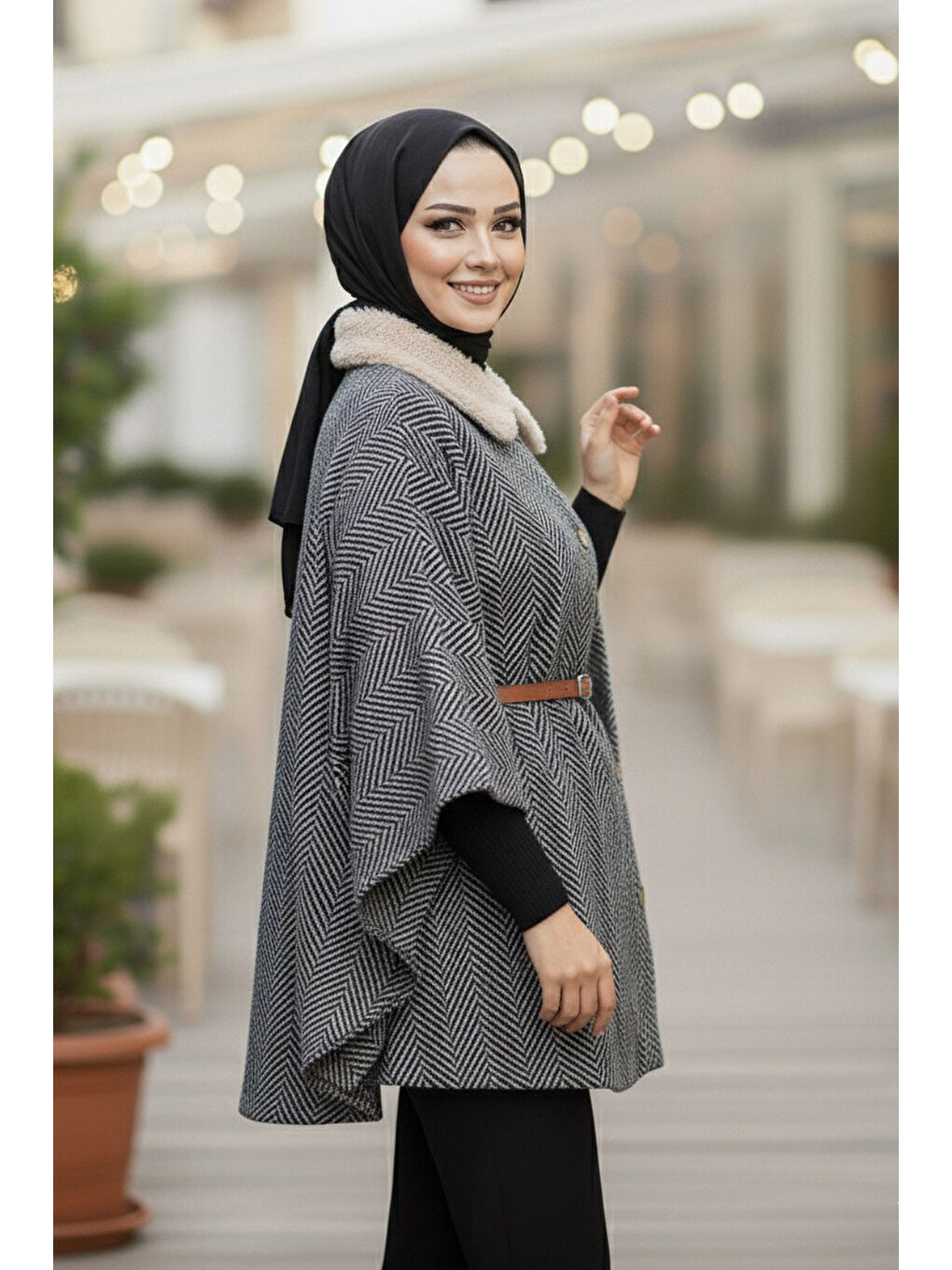 Zikzak Desenli Kemerli Pamço Bej - 27987-BEJ-2