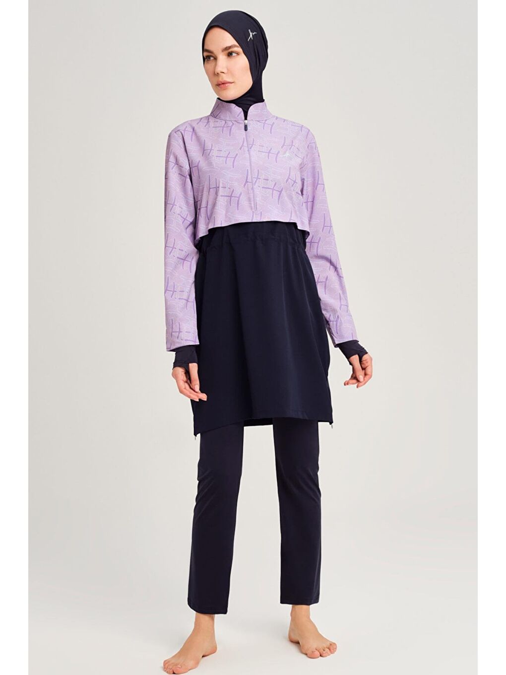 Lila Esila Monogram Desenli Lacivert Tam Tesettür Mayo Üstü 2934-2