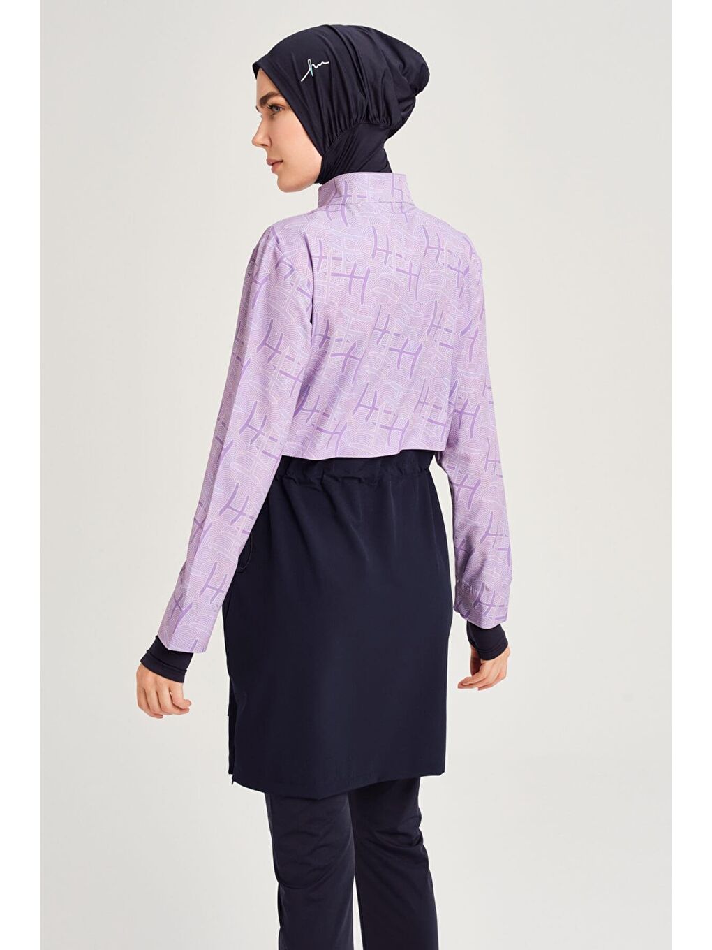 Lila Esila Monogram Desenli Lacivert Tam Tesettür Mayo Üstü 2934-3
