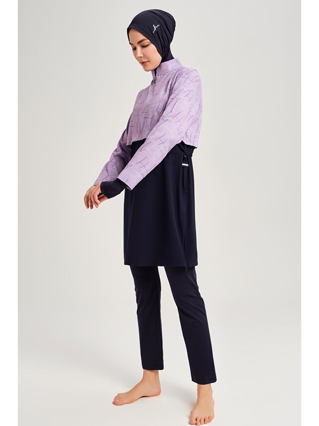 Lila Esila Monogram Desenli Lacivert Tam Tesettür Mayo Üstü 2934-4