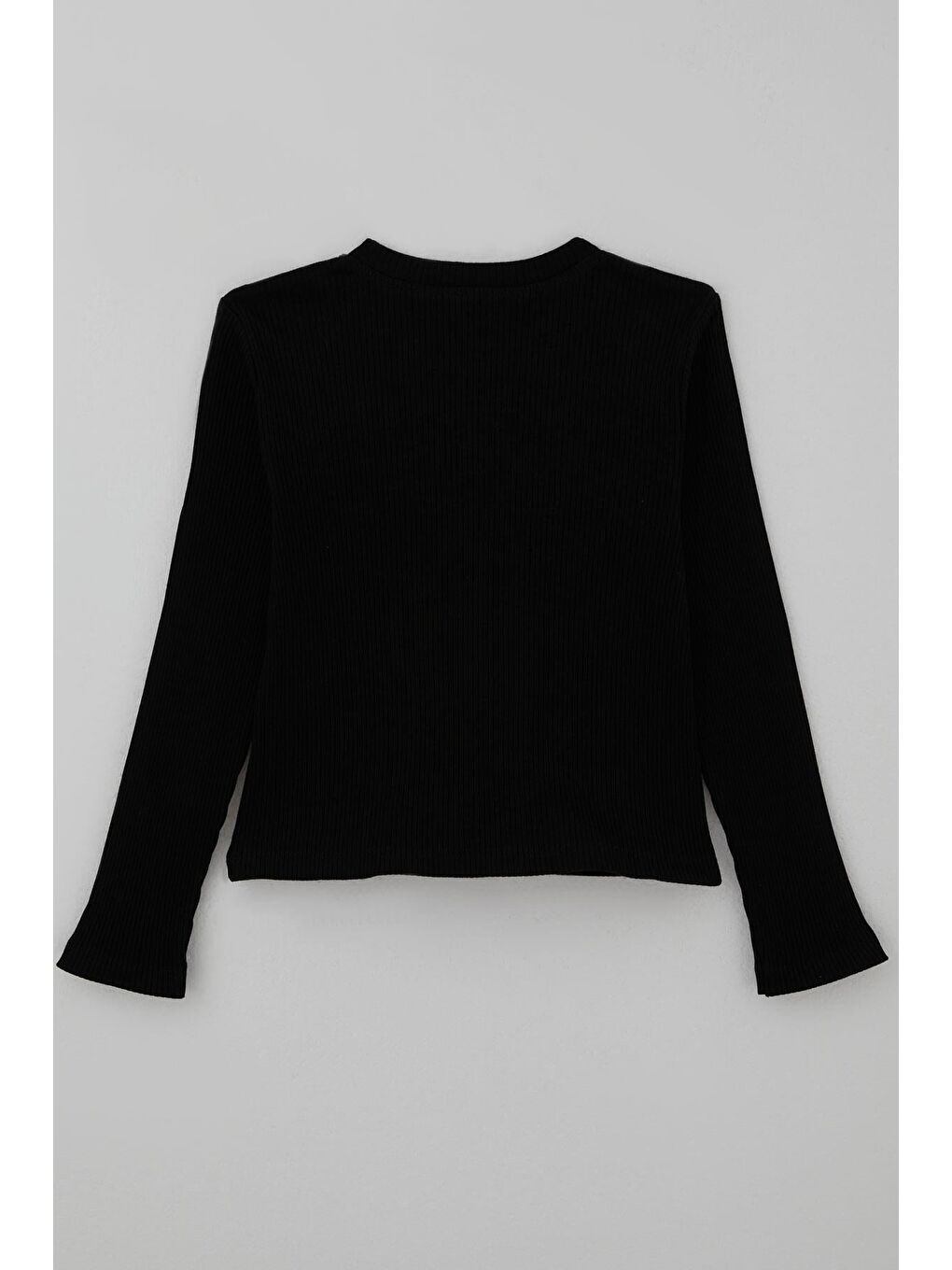 Kız Çocuk Uzun Kollu Tişört Örgü Çiçek Aplikeli Siyah (6-12 Yaş)-3