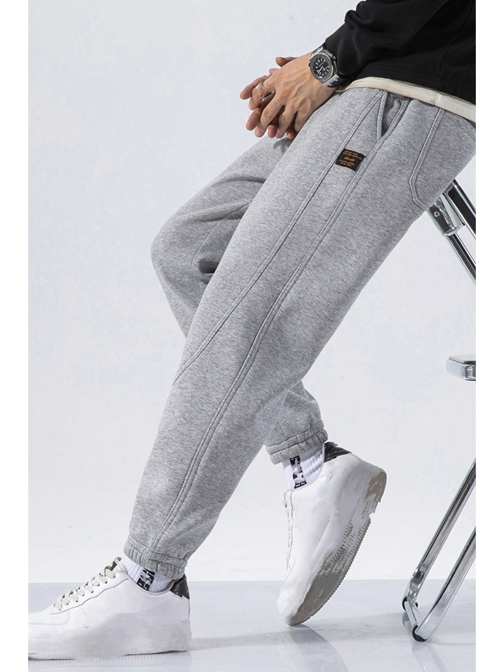 Gri Genıus Store Erkek Eşofman İçi Polarlı Bağcıklı Bel Jogger Spor Eşofman Altı SPOR-ESF001-1