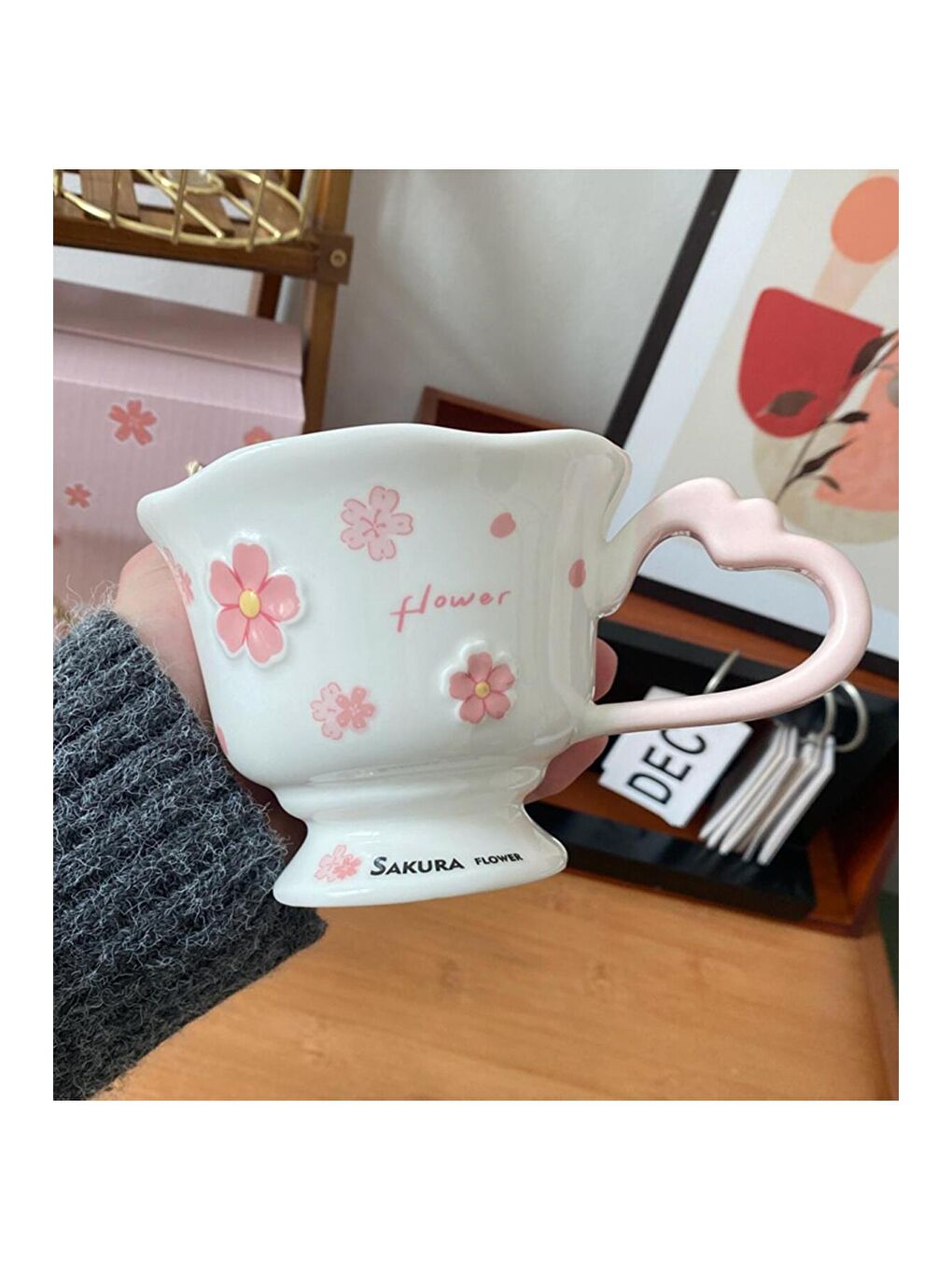 Karışık Sakura Bahçesi Temalı Seramik Kupa-3