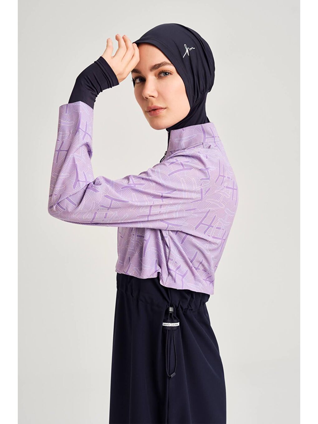 Lila Esila Monogram Desenli Lacivert Tam Tesettür Mayo Üstü 2934-6