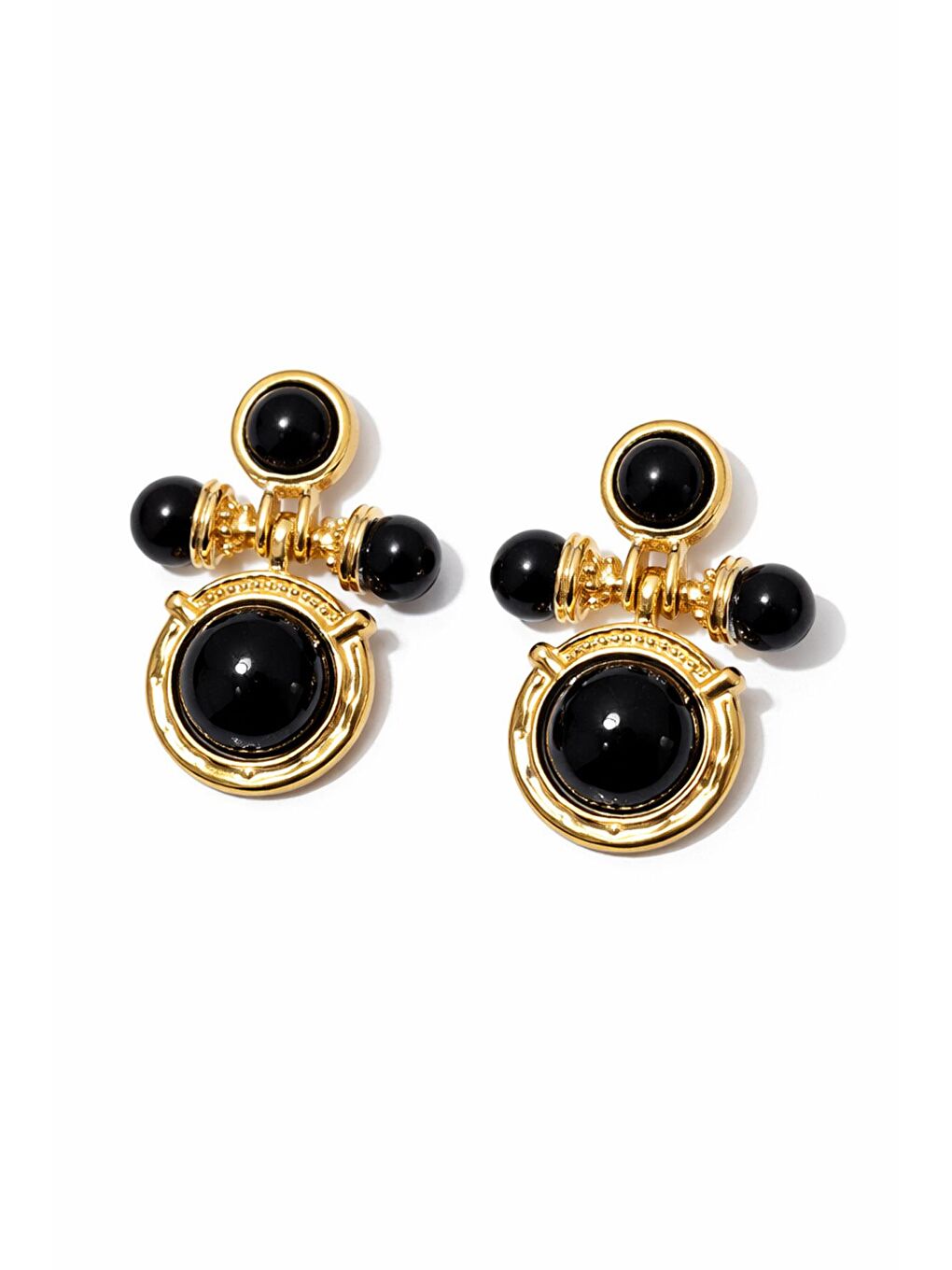 Sarı Antik Siyah Detaylı Vintage Küpe