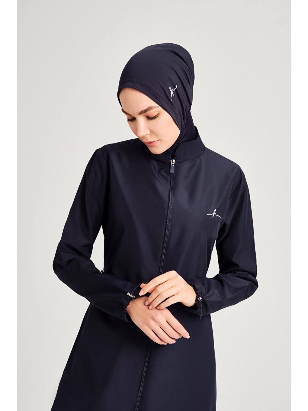 Lacivert Dokuma 5 Parça Tam Tesettür Mayo Takımı 6026-2