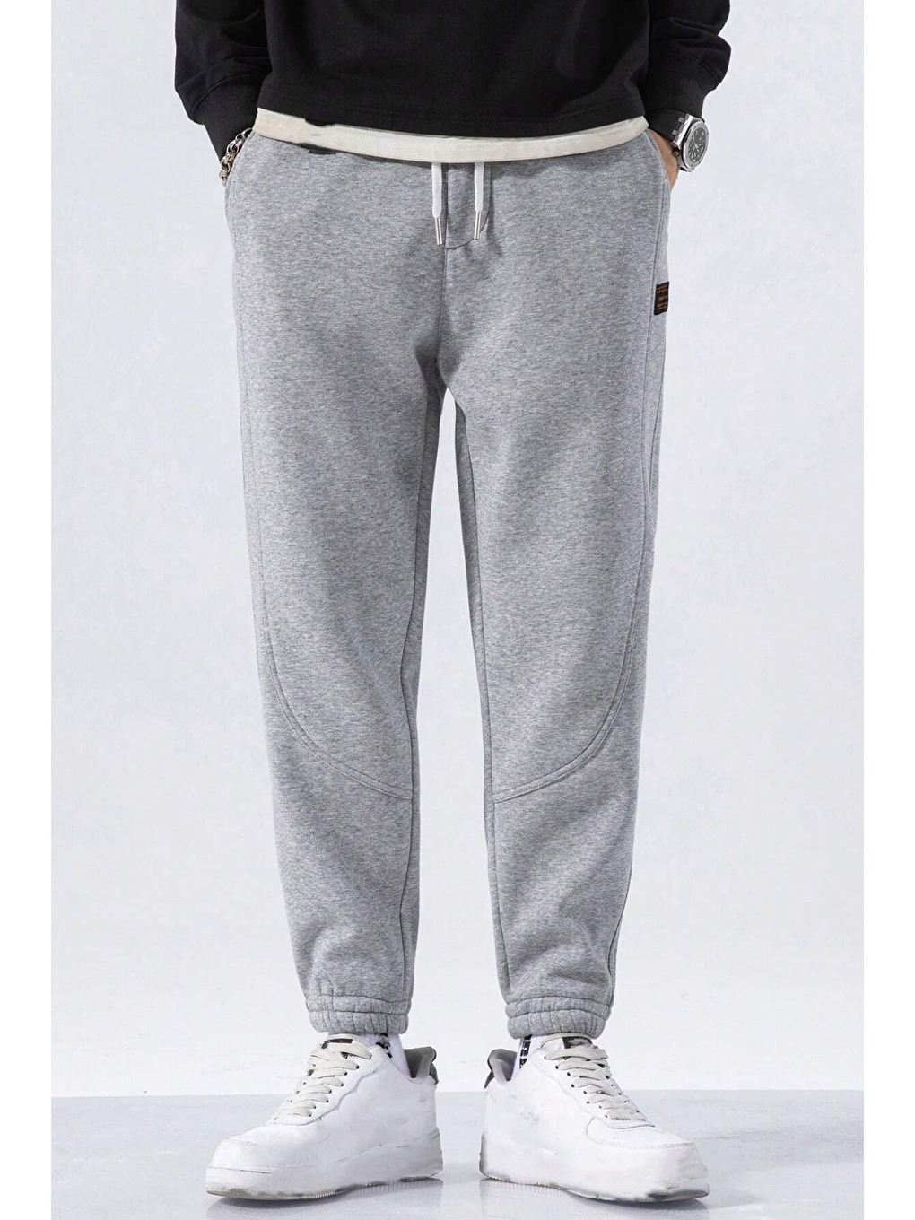 Gri Genıus Store Erkek Eşofman İçi Polarlı Bağcıklı Bel Jogger Spor Eşofman Altı SPOR-ESF001-2