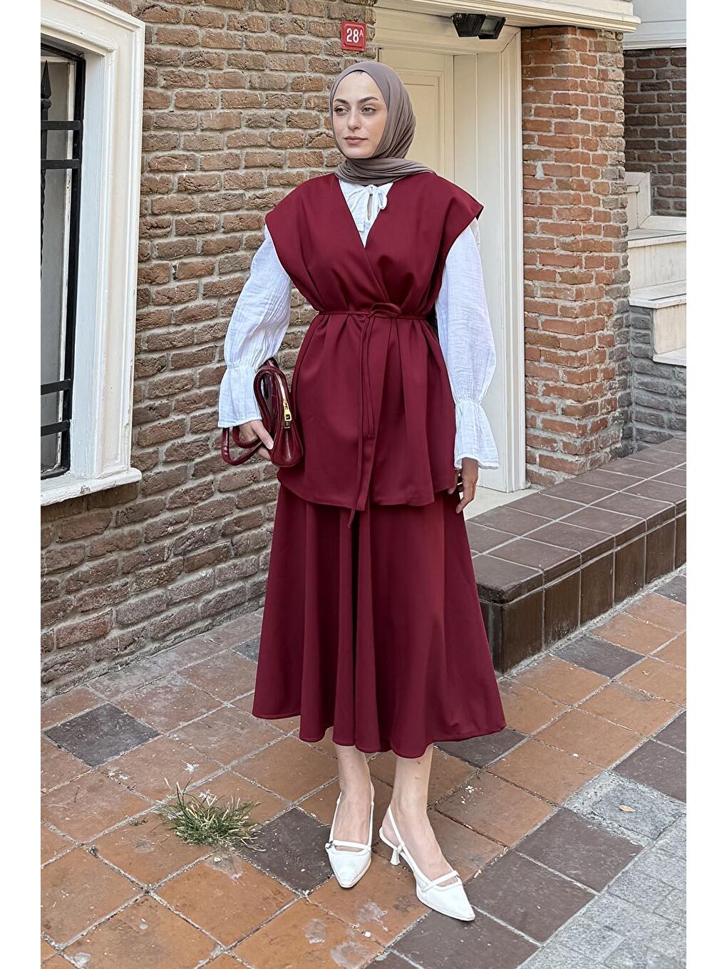 Yelek-Etek İkili Tesettür Takım Bordo