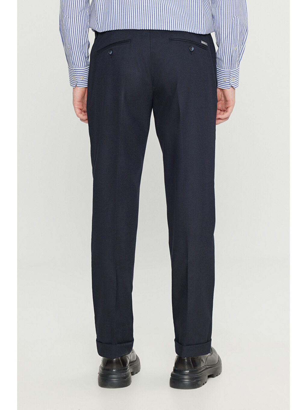 Erkek Lacivert Slim Fit Dar Kesim Gizli Lasiktli Yan Cepli Esnek Klasik Pantolon-4