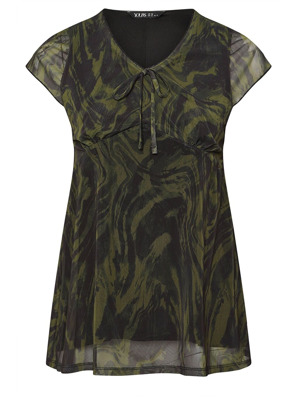 Yeşil Büyük Beden Kısa Kollu V Yaka Astarlı Transparan T-shirt 304315-6