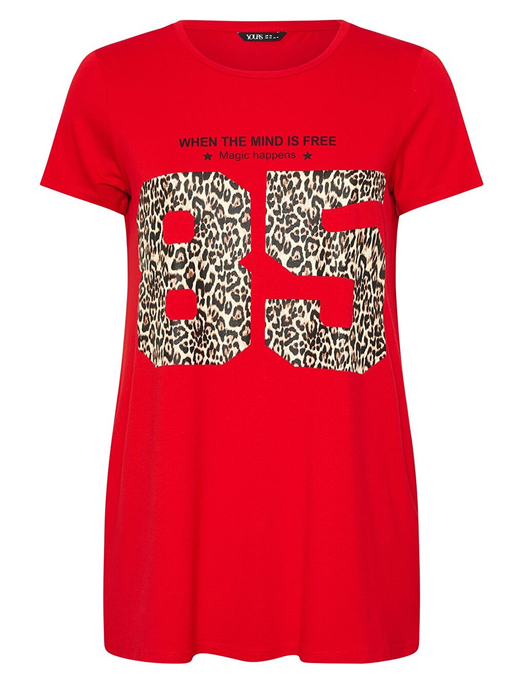 Kırmızı Büyük Beden Bisiklet Yaka Kısa Kollu Baskılı T-shirt 304173-4