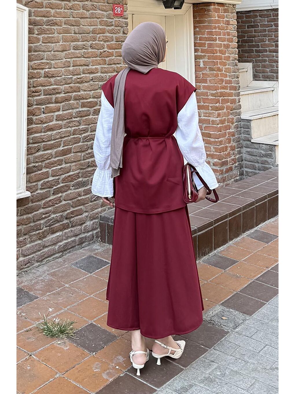 Yelek-Etek İkili Tesettür Takım Bordo-3