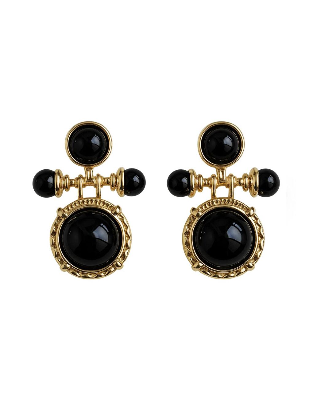 Sarı Antik Siyah Detaylı Vintage Küpe-1