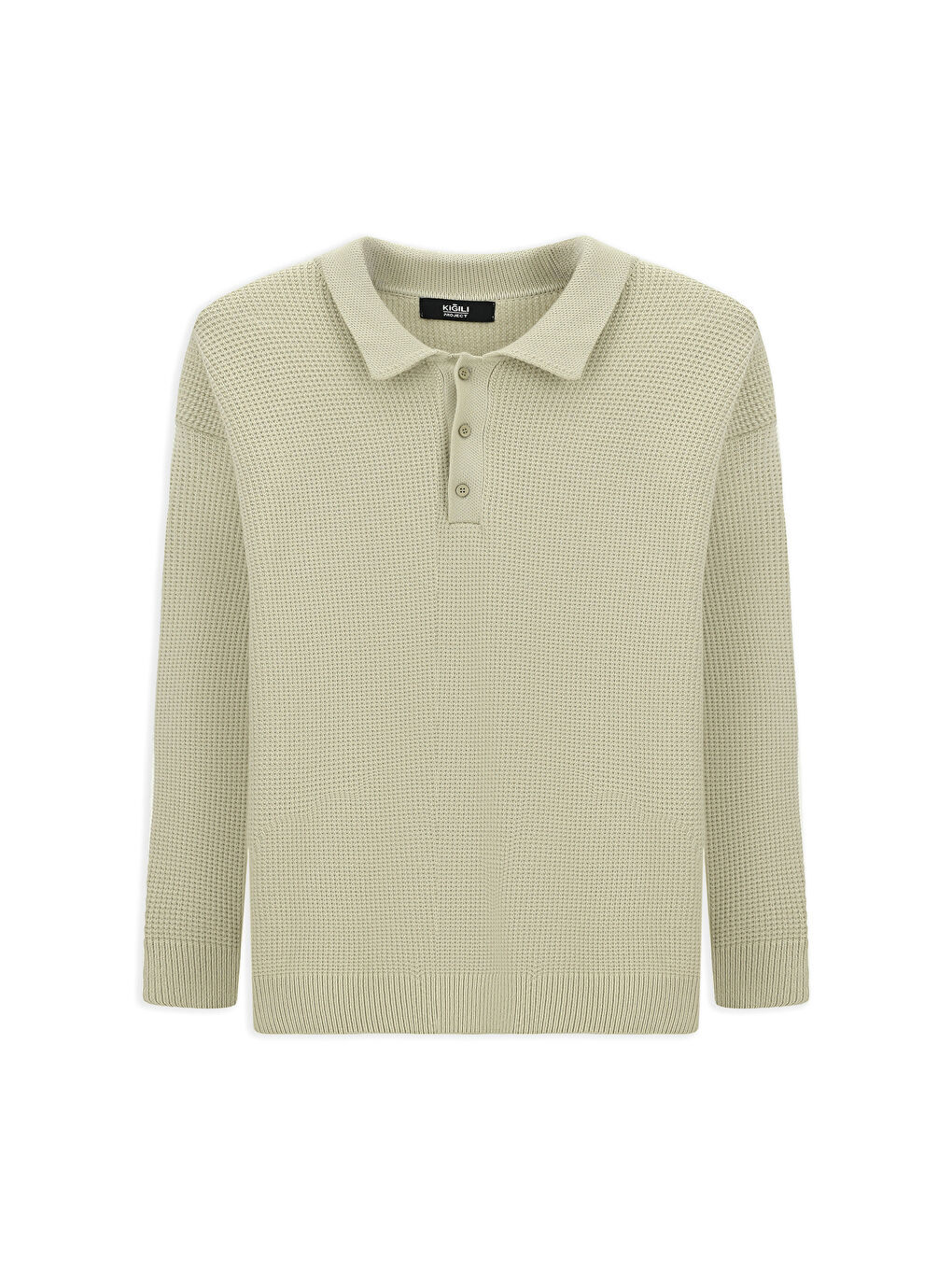 Bej Polo Yaka Oversize Ekstra Rahat Kesim Desenli Triko Kazak-6