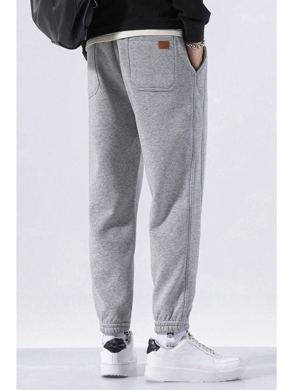 Gri Genıus Store Erkek Eşofman İçi Polarlı Bağcıklı Bel Jogger Spor Eşofman Altı SPOR-ESF001-3