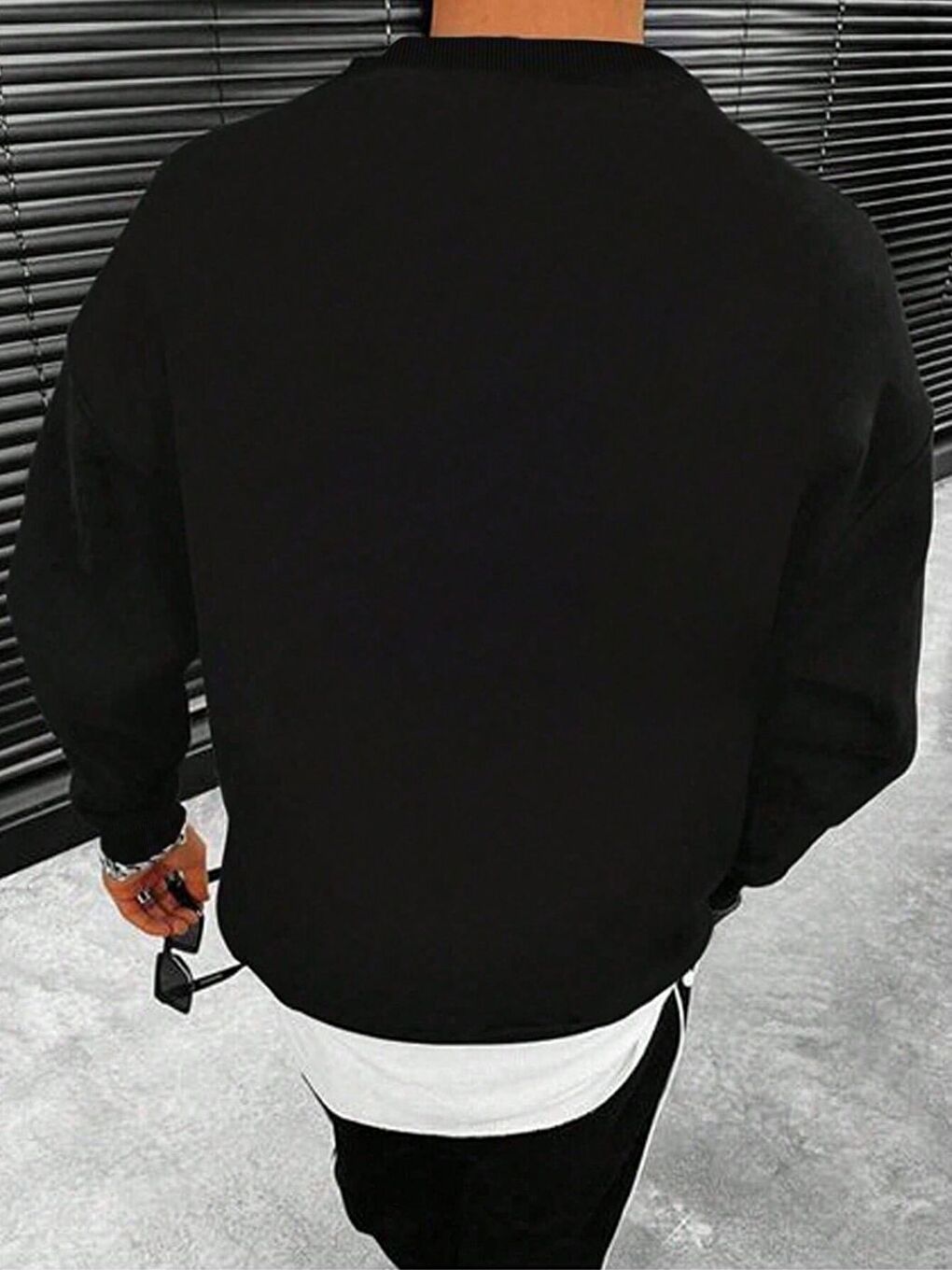 Erkek Siyah Horse Baskılı Oversize Bisiklet Yaka Uzun Kollu Sweatshirt-1