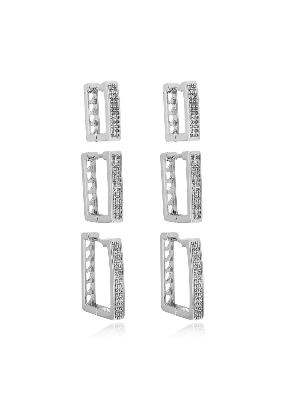 Gri Sıralı Boy Gömme Taşlı dikdörtgen Küpe Seti 6 adet-1