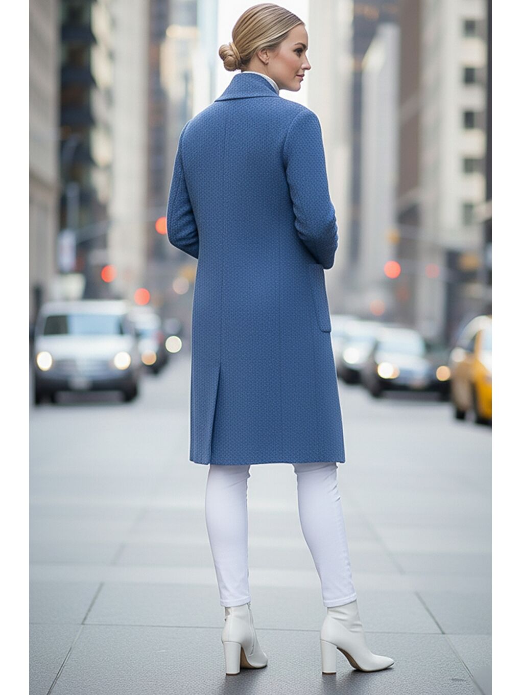 İtalyan Mavi Şal Yaka Uzun Kol Cepli İnce Kırçıllı Casual Kaşe Oversize Dokuma Ceket 105 65-3