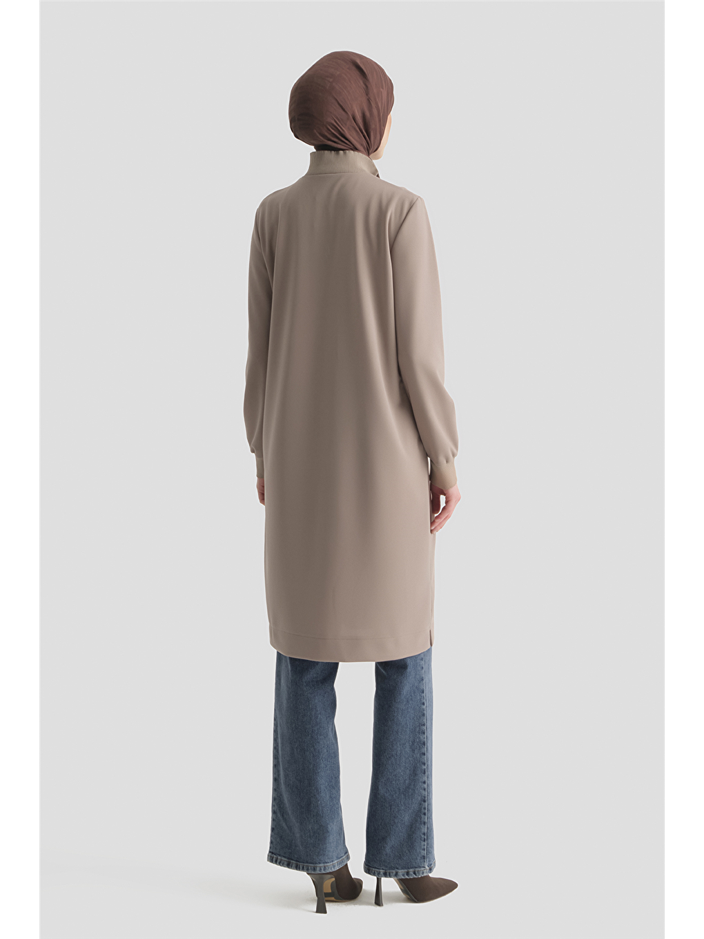 Bej Fermuar Detaylı Basic Tunik Vizon-4