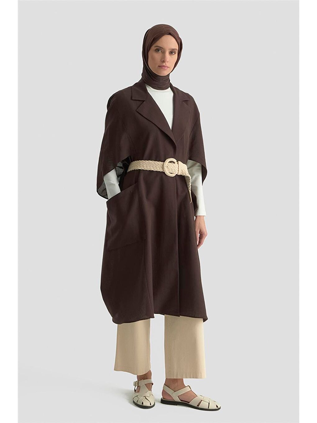 Kahverengi Düğme Detaylı Oversize Giy Çık 25Y5808 Kakao-1