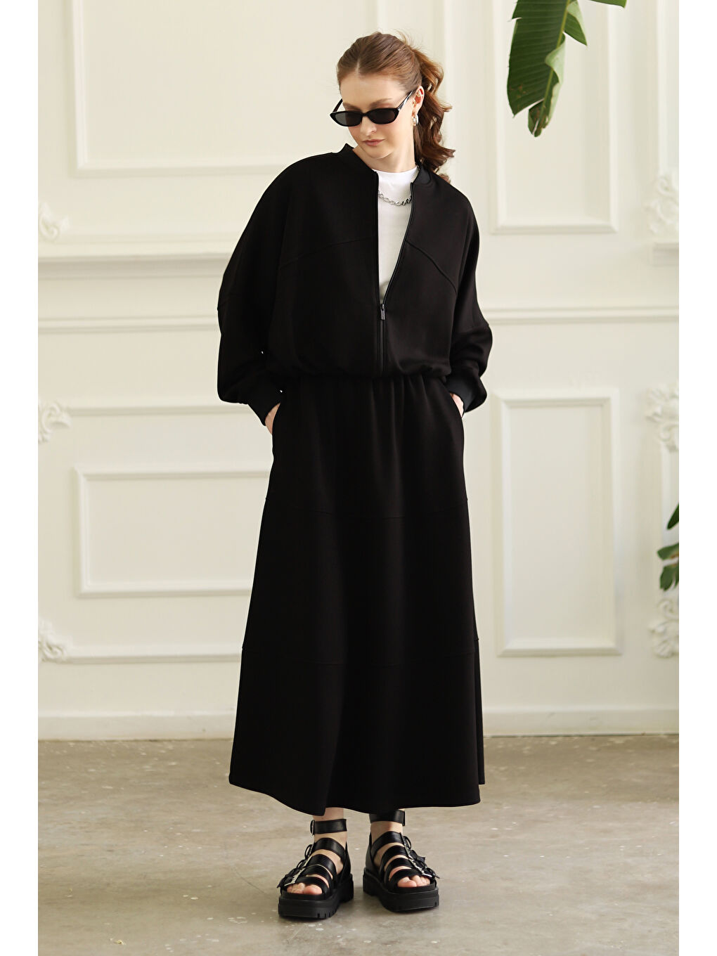 Parçalı Bomber Ceket Siyah-3