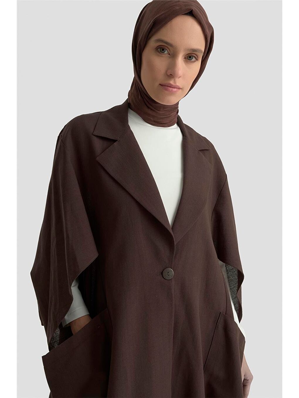 Kahverengi Düğme Detaylı Oversize Giy Çık 25Y5808 Kakao-2