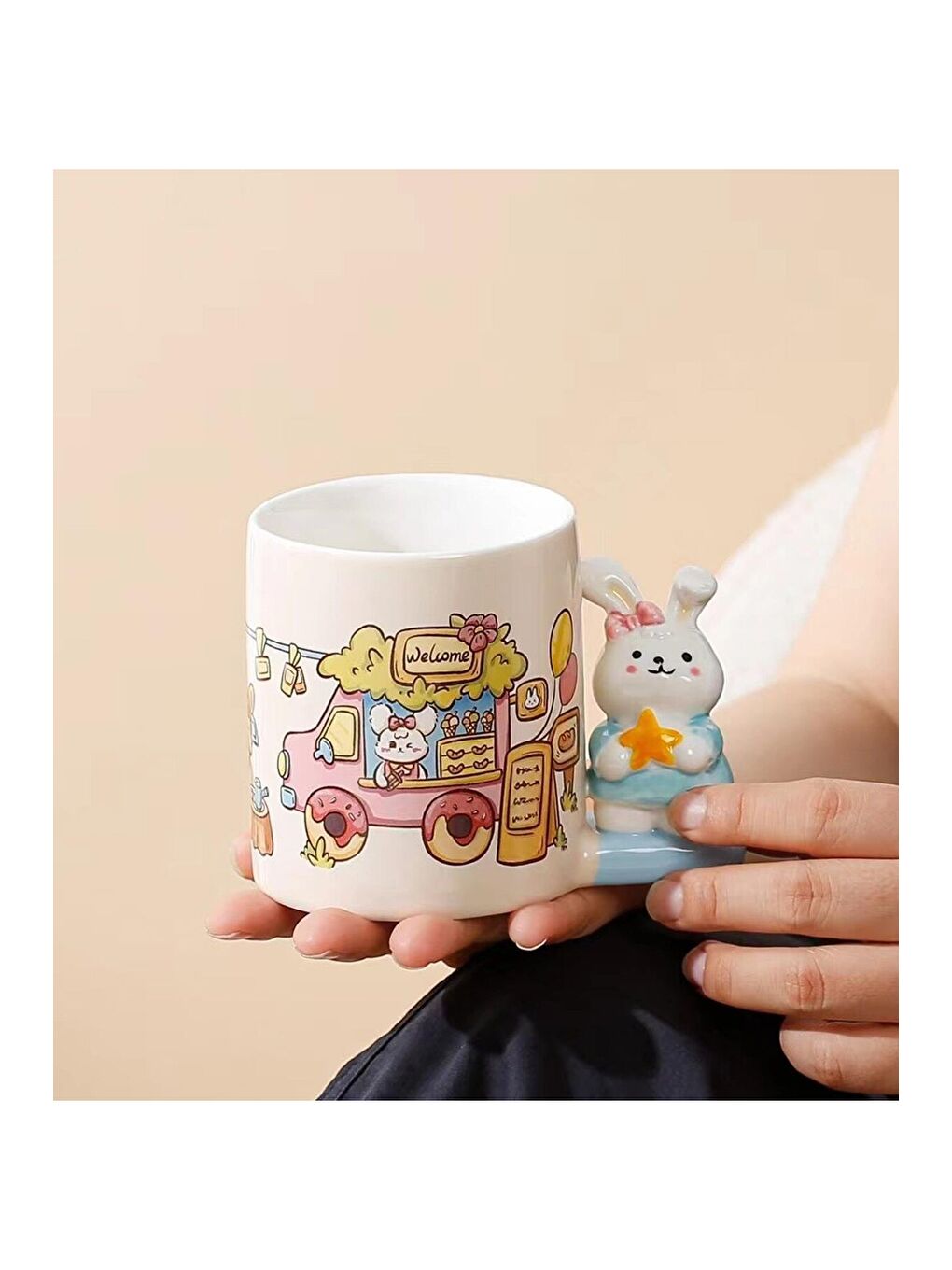 Karışık Masal Tavşanı Temalı Seramik Kupa-1